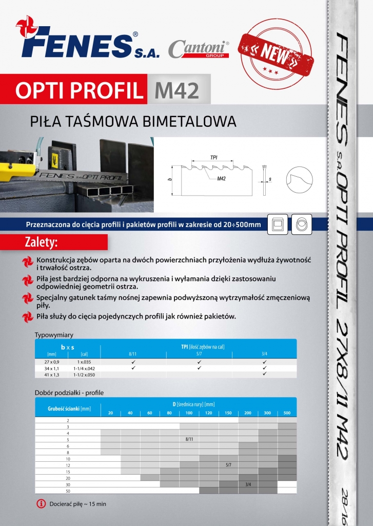 NOWOŚĆ - PIŁĄ TAŚMOWA OPTI PROFIL M42 FENES