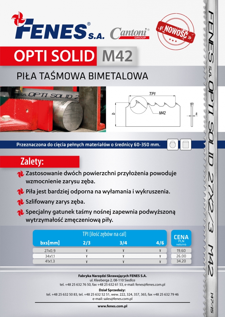 NOWOŚĆ - PIŁA TAŚMOWA OPTI SOLID M42 FENES
