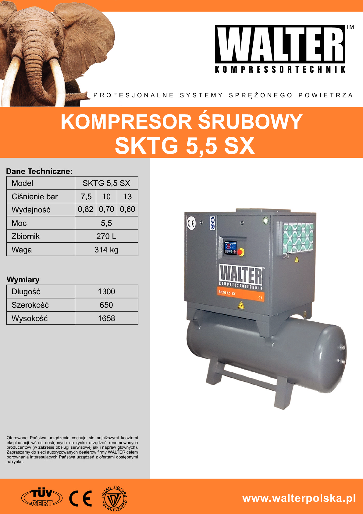 Kompresor śrubowy SKTG 5,5 SX 270l