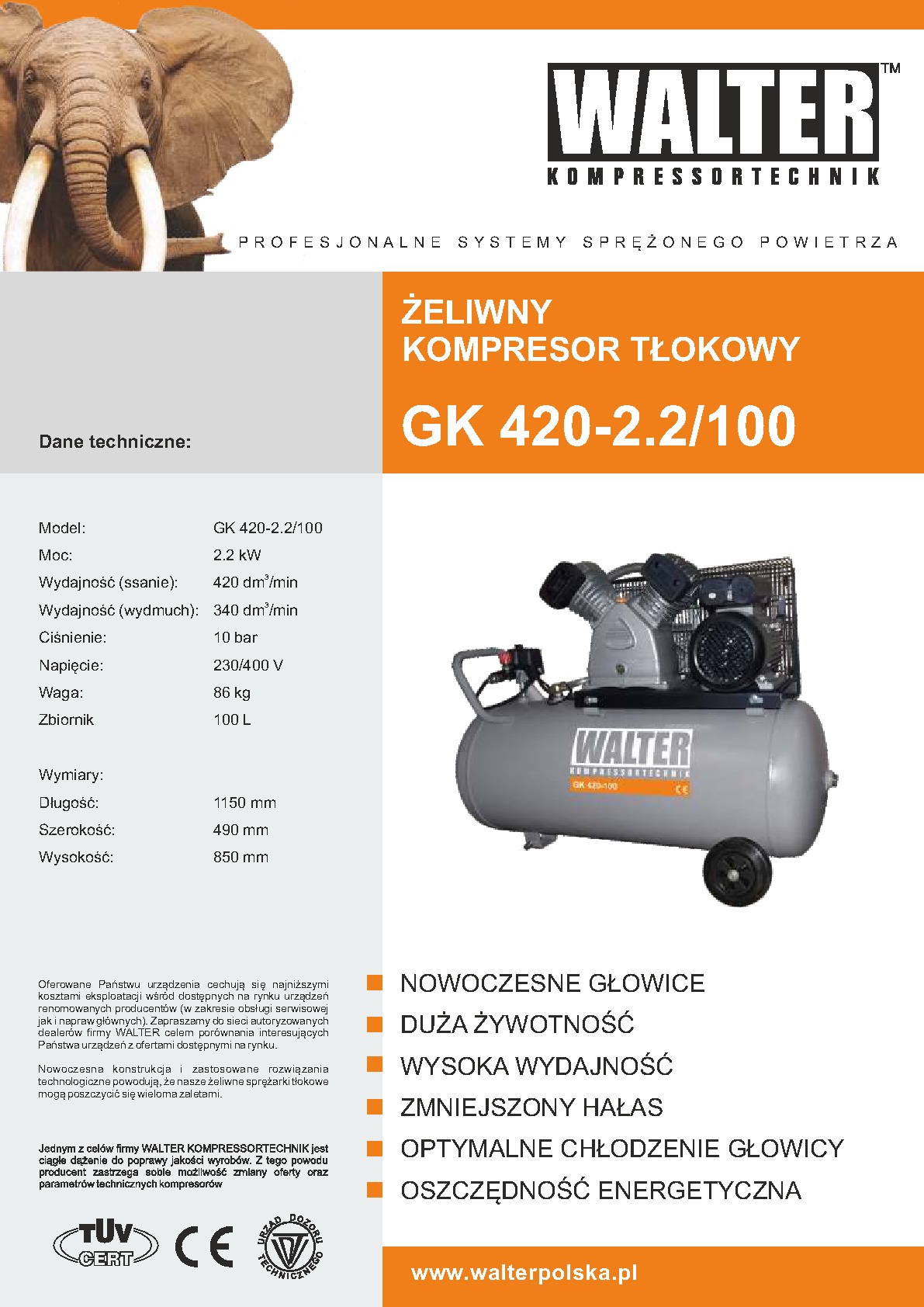 Kompresor tłokowy GK 420 2,2 100