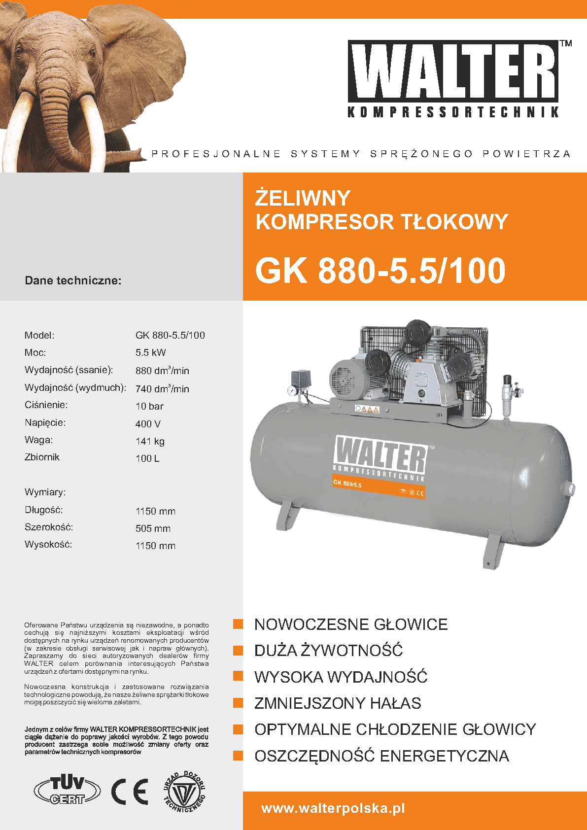 Kompresor tłokowy GK 880 5,5 100