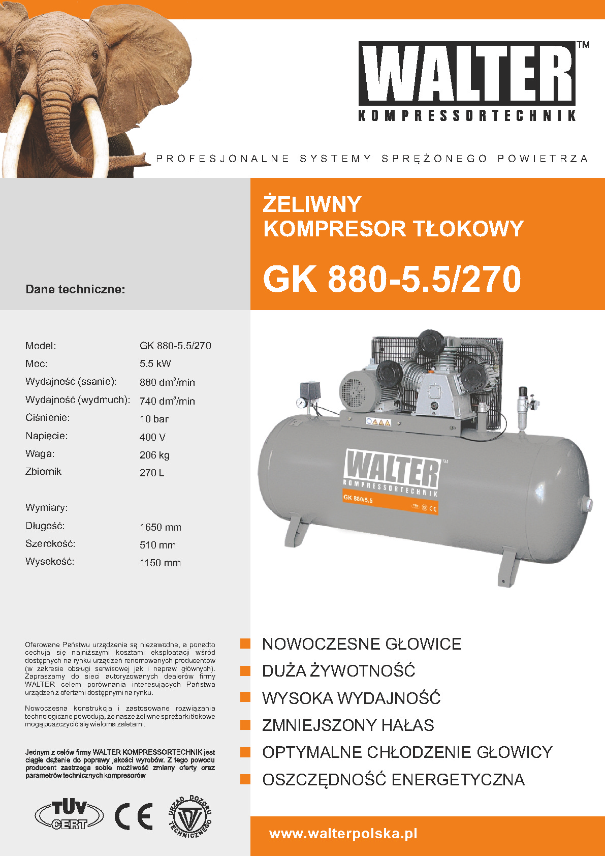 Kompresor tłokowy GK 880 5,5 270