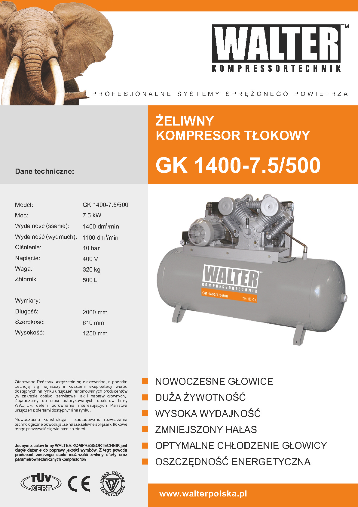 Kompresor tłokowy GK 1400 7,5 500