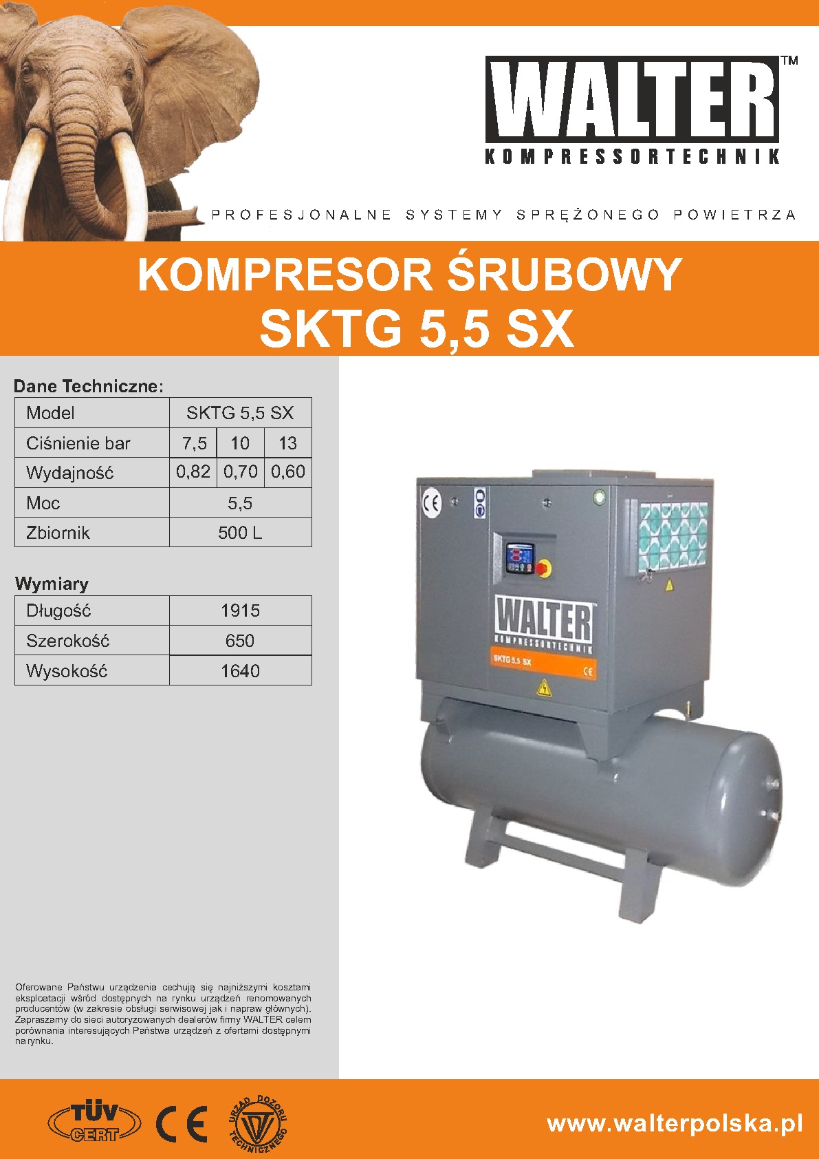 Kompresor śrubowy SKTG 5,5 SX 500l