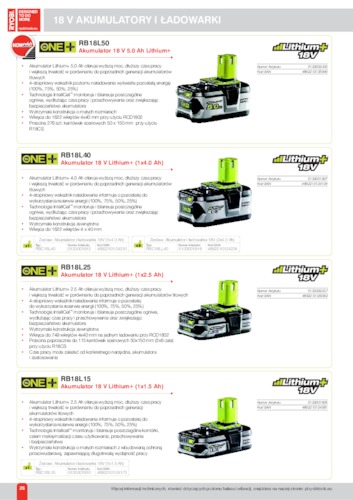 Narzędzia bezprzewodowe - Akumulatory i ładowarki 18 V