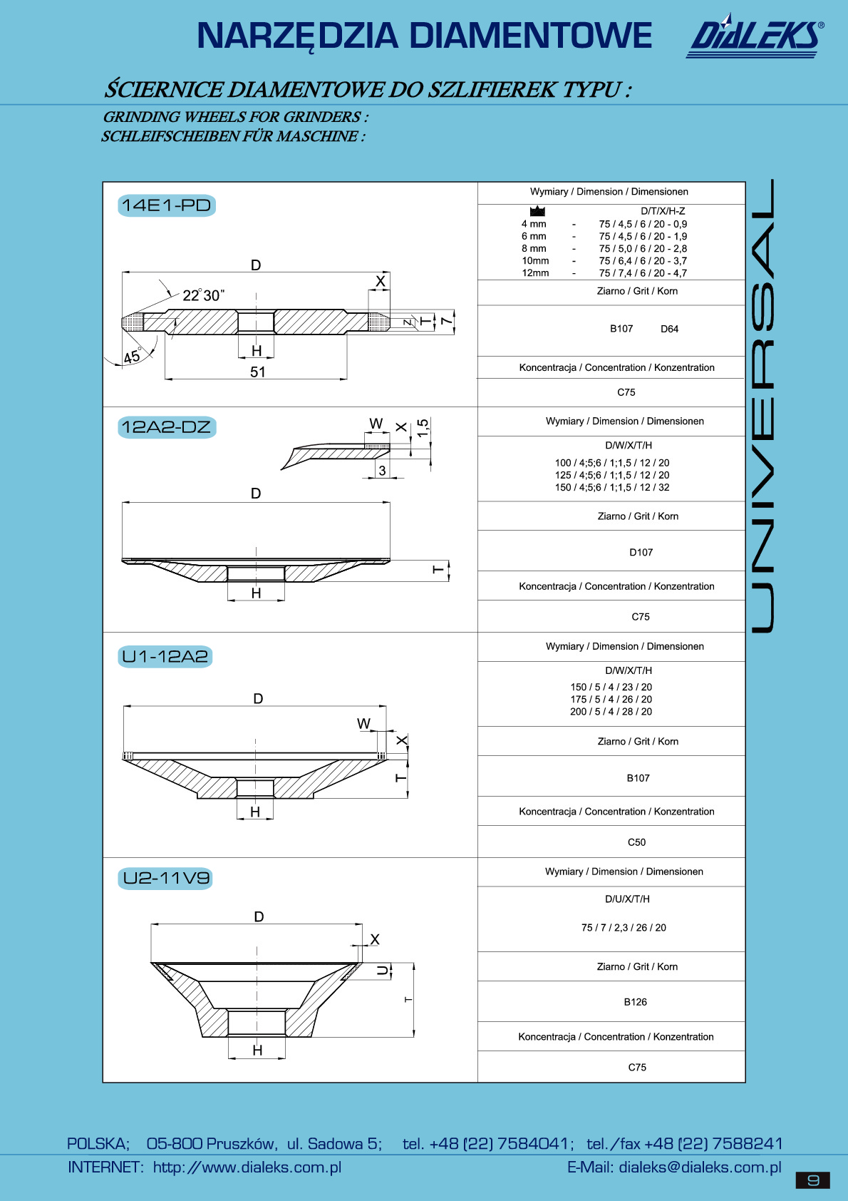 Ściernice diamentowe do szlifierek - UNIVERSAL