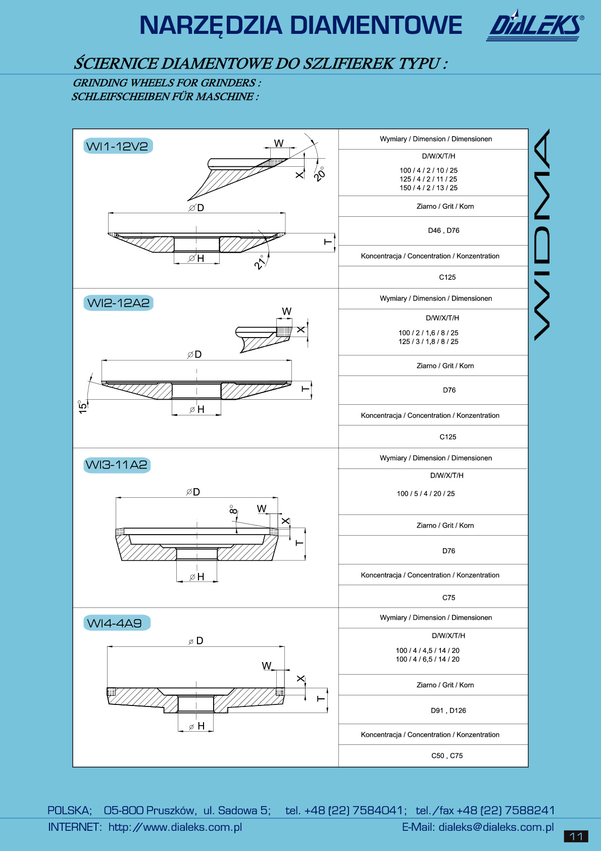Ściernice diamentowe do szlifierek - WIDMA