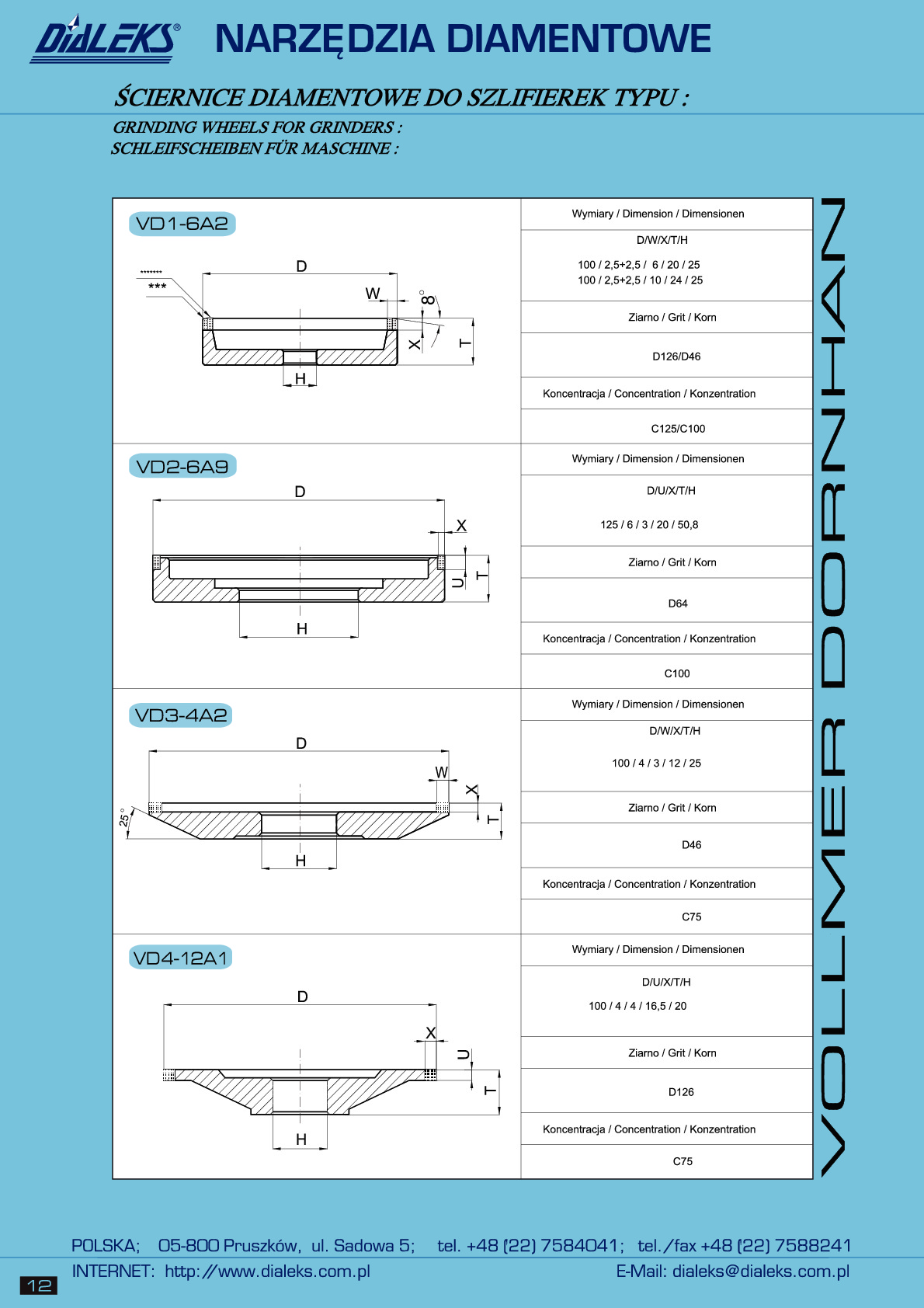 Ściernice diamentowe do szlifierek - VOLLMER DORNHAN